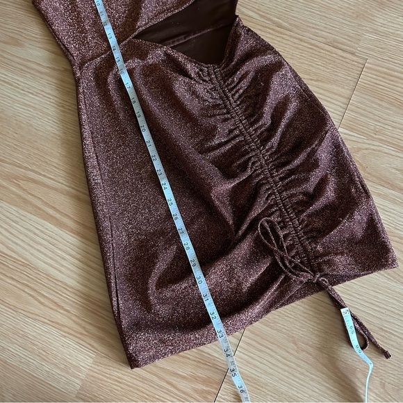 H&M Divided Brown Glitter Ruched Mini Dress Small - Picture 6 of 9